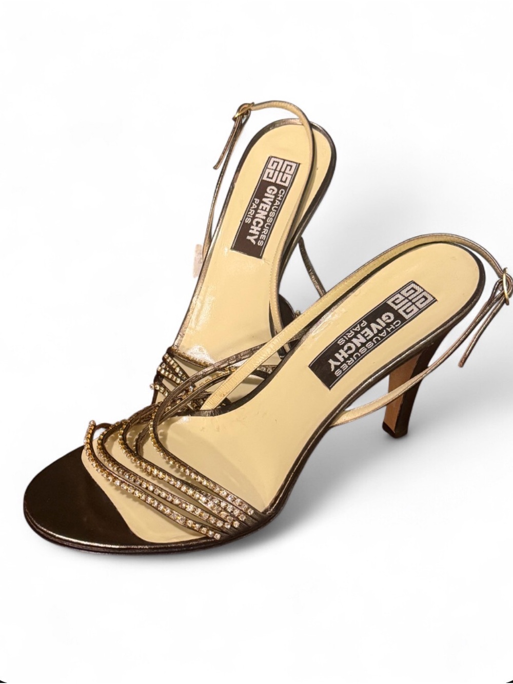 Givenchy Metallic Gold Slingback Crystal-Strap Heels